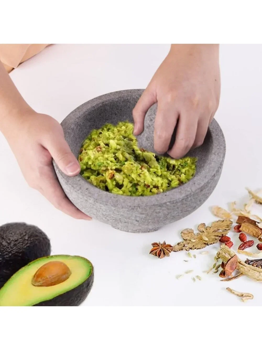 Large Granite Mortar and Pestle Set - 4 Cup Unpolished Stone Grinder for